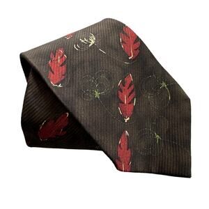 Ermenegildo Zegna vintage leaf print textured stripe 100% silk neck tie 3.75” w